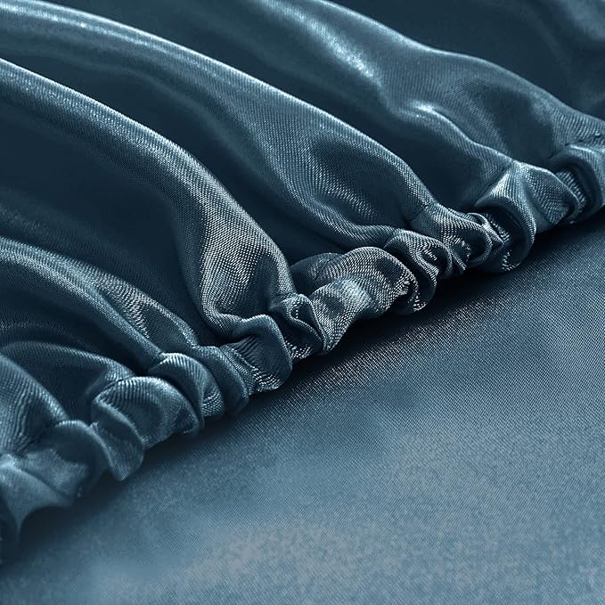 Homiest 4pcs Satin Sheets Set Luxury Silky Satin Bedding Set with Deep Pocket, 1 Fitted Sheet + 1 Flat Sheet + 2 Pillowcases (Cal King Size, Deep Sea Blue)