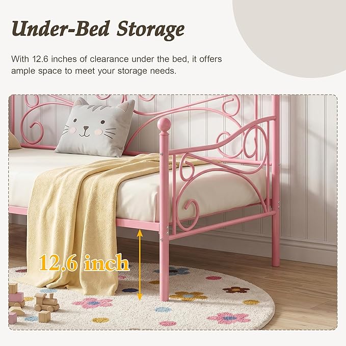 VECELO Daybed Frame, Twin Size Metal Platform Bed with Headboard,Heavy Duty Steel Slats Support for Living Room Bedroom Guest Room, Easy Assembly