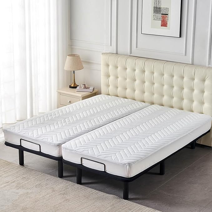 Kingnex Quilted Waterproof Full Split Queen Mattress Protector Adjustable Bed Include 2 30x80 Pad Fitted Sheet Style Deep Pocket Matress Cover Split Queen