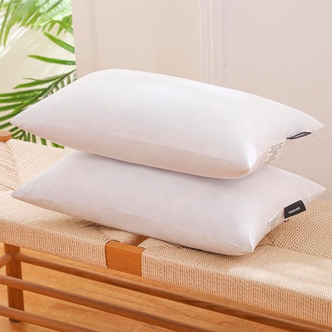 12x20 Inch Gold Goose Down and Feather Throw Pillow Inserts-2 Packs,White,Super Soft Cover,Double Layer Dwon Proof Design,High Filling Weight.