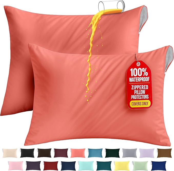 Utopia Bedding Premium 100% Waterproof Pillow Protectors with Zipper King Size (Set of 2), Bed Bug and Dust Mite Proof Zippered Pillow Covers, Pillow Encasement Cases, Coral