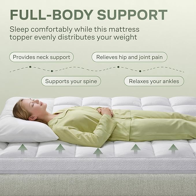 Extra-Thick 2 Inch California King Size Mattress Topper - Ultra Plush & Soft Viscose Derived from Bamboo Mattress Pad, Naturally Cooling & Perfect for Full Body Support, Snow White