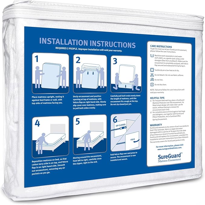 Twin XL (13-16 in. Deep) SureGuard Mattress Encasement - 100% Waterproof, Bed Bug Proof, Hypoallergenic - Premium Zippered Six-Sided Cover