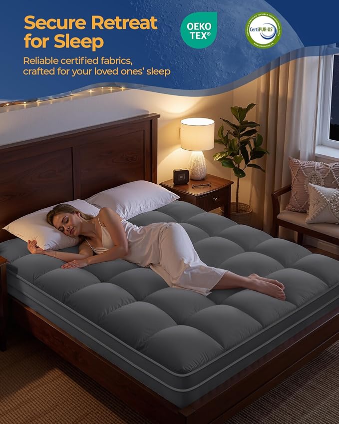 KAYFIA King Mattress Topper, Extra Thick Mattress Pad Cover for Deep Sleep,3D+7D Snow Down Alternative Fill Overfilled Plush Pillow Top Mattress with 8-23 Inch Deep Pocket-Grey
