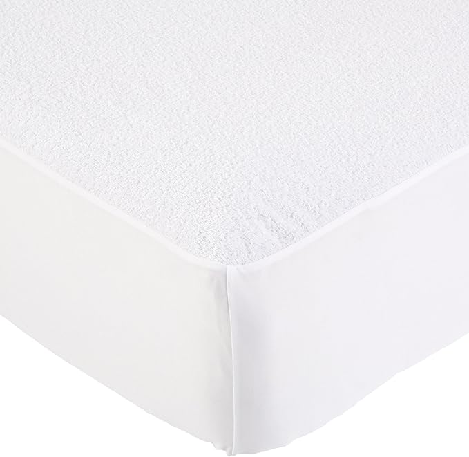 Amazon Basics Waterproof Breathable Mattress Protector, Full Size, 18 inch Deep, Machine Washable, White