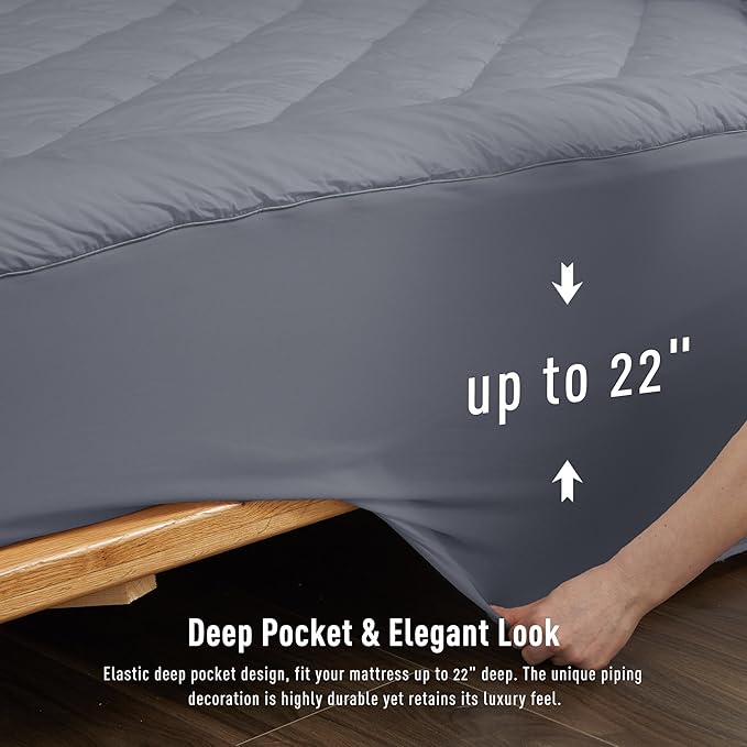 Twin XL Size Mattress Pad Cotton Top Mattress Cover for College Dorm Quilted Fitted Mattress Protector with 18-22" Deep Pocket Down Alternative Fill Noiseless & Breathable (Twin XL, Dark Grey)