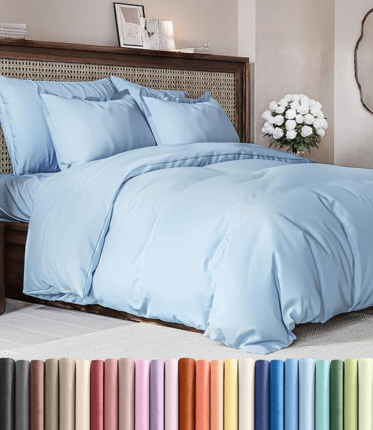 Duvet Cover Full Size Set - Extra Soft Full Duvet Cover 80" x 90" with 2 Pillow Shams - Hotel Luxury, Easy Care & Fade Free w/ Zipper Closures & Ties - All Season, Comfy, Cozy & Breathable (Sky Blue)