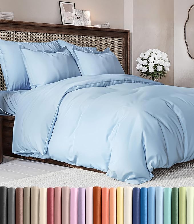 Duvet Cover King Size Set - Extra Soft King Duvet Cover 104" x 90" with 2 Pillow Shams - Hotel Luxury, Easy Care & Fade Free w/ Zipper Closures & Ties - All Season, Comfy, Cozy & Breathable (Sky Blue)