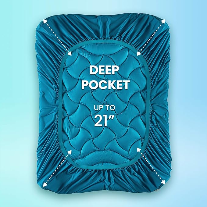 SLEEP ZONE King Size Cooling Mattress Pad, Premium Zoned Quilted Fitted Mattress Topper, Elastic Mattress Protector Cover, Machine Wash Durable, Deep Pocket 8-21 inch, Teal, King