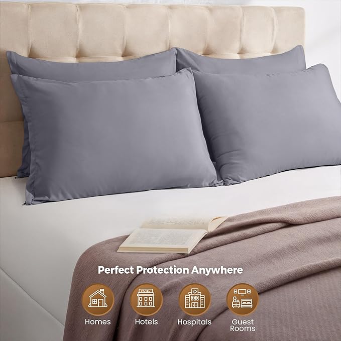 Utopia Bedding 4 Pack Pillow Protectors with Zipper King Size, Soft Brushed Microfiber Fabric Pillow Cases, Shrinkage and Fade Resistant Pillow Covers (Grey)