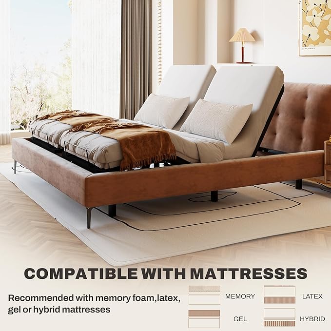 Softa Split King Adjustable Bed Frame, Head & Foot Lift, Electric Bed Base with Remote Control, Whisper Quiet Motor, Oxford Fabric Bedspread, Mattress Holder, Easy Assembly