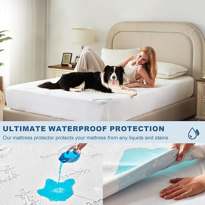 BEDLORE Twin Size Waterproof Mattress Protector Viscose Derived from Bamboo, Soft Mattress Cover Fitted with Deep Pocket 6"-15", Breathable Noiseless Mattress Pad, Machine Washable(White)