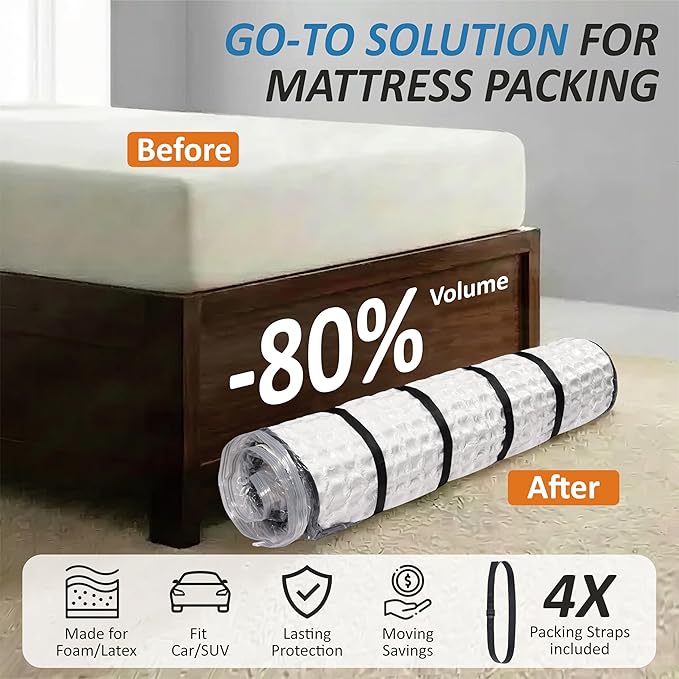 Storage Logic Foam Mattress Vacuum Bag with 4 Adjustable Packing Straps for Moving, Storage, Shipping, Vacuum Seal Mattress Bag with Packaging Straps (Twin/Twin XL)