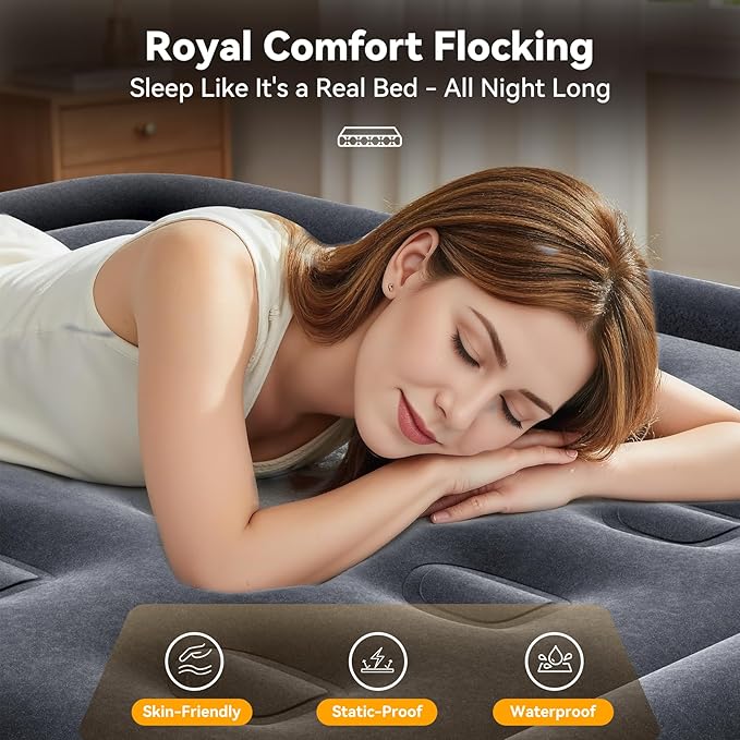 VOSSER Air Mattress Full with Built in Pump,18’’Blow Up Mattress,Self Inflatable Mattress in 3 Mins,Portable Air Bed for Camping,Floor&Travel,Full Size Air Mattress for Adults 660LB Max,Silver