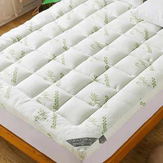 Bamboo_Viscose Mattress Topper Short Queen Size, Cooling Extra Thick Breathable Mattress pad, 8-21”Deep Pocket Soft Quilted Fitted Mattress Cover with Down Alternative Fill