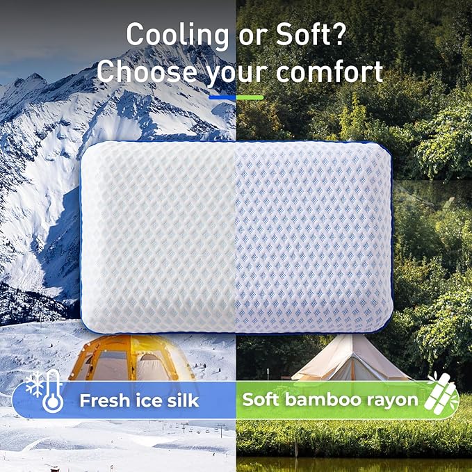 fulocean Cooling Travel & Camping Memory Foam Pillow for Sleeping,Contoured Support Medium Firm Small Travel Pillows for Airplanes & Backpacking Car Compact Lightweight, Breathable Washable Cover