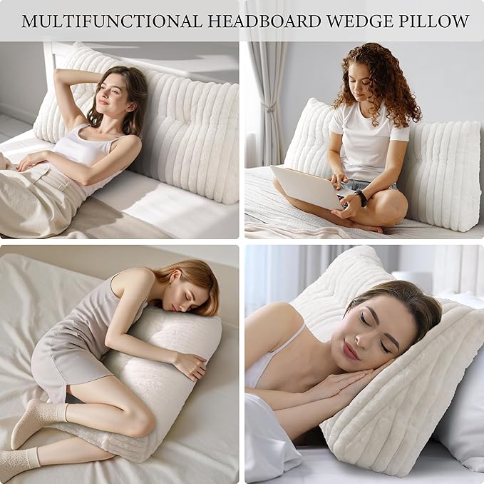 Headboard Pillow Twin XL, Triangular Wedge Pillow Headboard, Cushion Headboards Reading Pillows, Backrest Pillows for Sitting in Bed or Working with Removable Cover, Beige