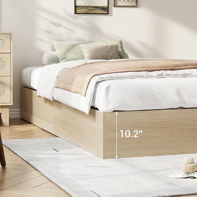 GarveeHome Twin XL Size Wood Platform Bed Frame with 2 Storage Drawers, Wooden Bed Frame Without Headboard, Wood Slat Support, No Box Spring Needed, Easy Assembly
