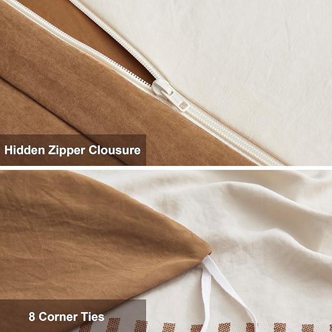 Oli Anderson Boho Duvet Cover Set Twin Size, Beige and Terracotta Color Clash 2 Pieces Microfiber Bedding Set, Durable and Super Soft Duvet Covers with Zipper and Ties, 68"*90"