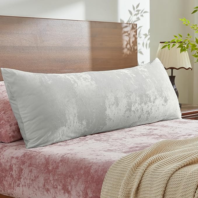 BEDELITE Velvet Body Pillow Cover with Zipper, Soft and Plush 20x54 Long Pillow Case, Velvety Smooth and Cozy Body Pillow Pillowcase for Bedroom and Couch, for All Seasons(Light Grey)