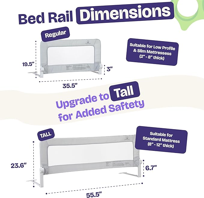 ComfyBumpy 1-Pack Bed Rail for Toddlers 35.5" L x 19.5" H | Toddler Bed Rails for Twin, Full & Toddler Bed Size | Swing Down Bed Rail Guard | Baby Bed Side Rail for Kids | Gray