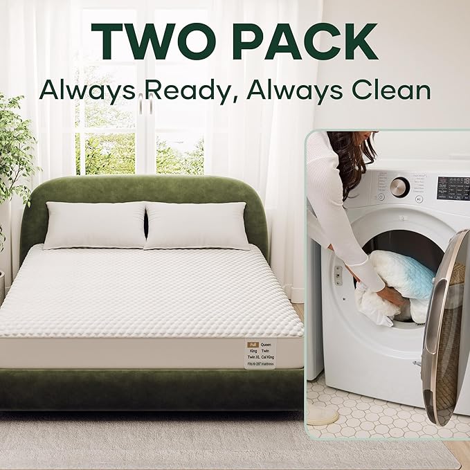 OhGeni 100% Waterproof 2 Pack King Size Mattress Protector, Soft Mattress Pad, Fits 6"-20" Mattresses with Deep Pocket, Cooling, Breathable Fitted Sheets, Soft Bed Cover, Noiseless, Machine Washable