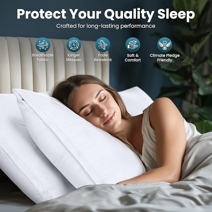 Utopia Bedding King Pillow Protectors - Pack of 2 - Zipper Closure - Soft Brushed Microfiber Fabric - Shrinkage and Fade Resistant Pillow Protectors King Size 20 X 40 Inches (White)