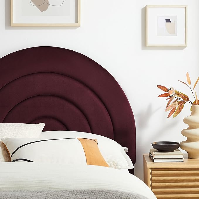 Modway Solana Soft Arch Shaped Round Twin Headboard in Mulberry – Upholstered Headboard – Stain-Resistant Performance Velvet Headboard for Twin Beds