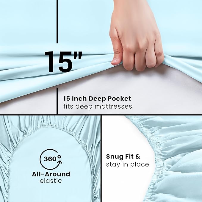 Utopia Bedding Queen Fitted Sheet - Bottom Sheet - Deep Pocket - Soft Microfiber - Shrinkage and Fade Resistant - Easy Care -1 Fitted Sheet Only (Ice Blue)