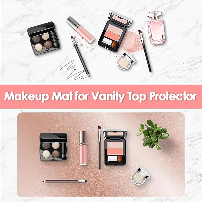 Makeup Mat for Vanity to Protect Desk Top 23.6 x 11.8in, Dual-Sided Makeup Mat, Easy to Clean Desk Pad - Waterproof and Oilproof Vanity Accessories (Rose Gold and Pink)