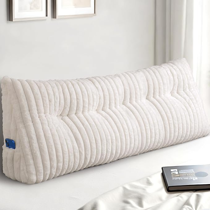 Headboard Pillow Queen, Triangular Wedge Pillow Headboard Queen, Cushion Headboards Reading Pillows, Backrest Pillows for Sitting in Bed or Working with Removable Cover, Beige