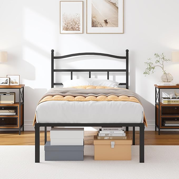 OSASET 14 inch Twin Bed Frame -Platform Bed Frame with Headbroad Metal Bed Frame No Box Spring Noise Free Easy Assembly