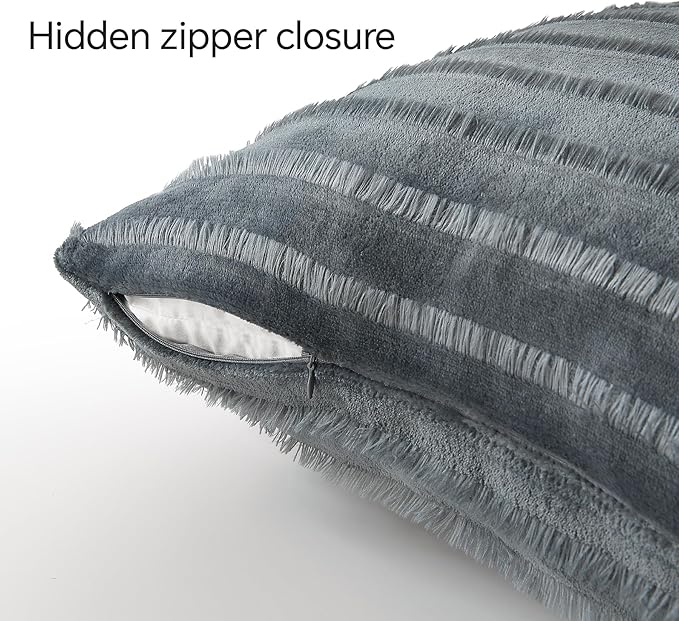 BEDELITE Velvet Pillow Covers 18x18 with Zipper, 2 Pack Super Soft Square Pillow Covers for Bedroom, Sofa, Luxury Cozy Fleece Pillowcases for All Seasons(18x18 Inches, Dark Gray-Boho)