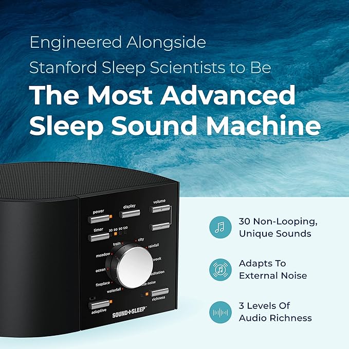Adaptive Sound Technologies Sound + Sleep - White Noise Machine for Focus Support - Convenient Sleep Timer - Built-in Headphone Jack - Precision Volume Settings - Speech Privacy - Black