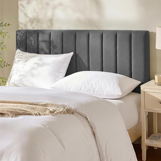 Hearth & Harbor Upholstered Full Headboard - Easy Assemble Channel Stitched Headboard Full Size - Wall Mounted Headboards with 3D Soundproof Wall Panels Peel & Stick Floating Headboards, Grey