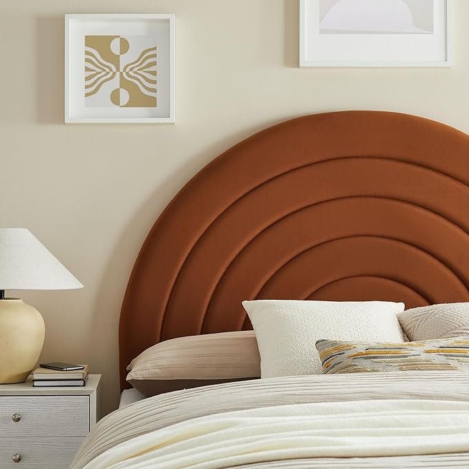 Modway Solana Soft Arch Shaped Round Full Headboard in Rust – Upholstered Headboard – Stain-Resistant Performance Velvet Headboard for Full Size Beds