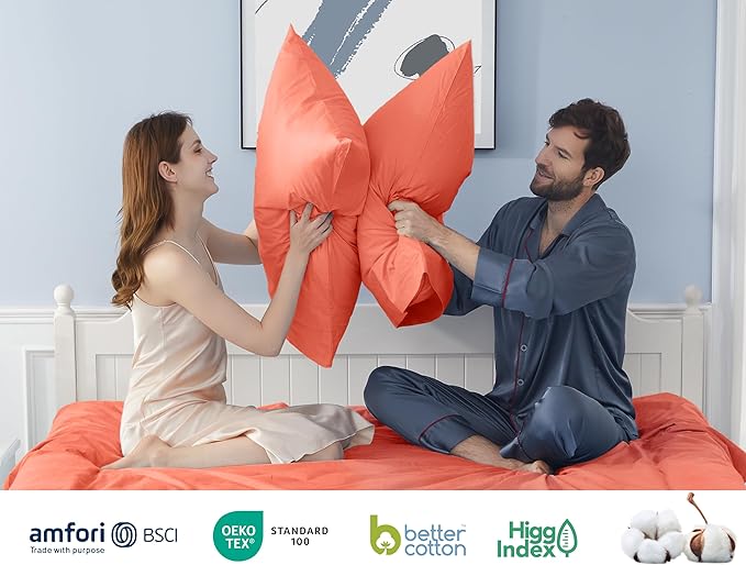 Pillow Cases, Standard Queen Size Cotton Percale Weave Pillowcases, Pre-Shrunk Breathable and Hypoallergenic Pillowcases, Set of 2 (2 Piece Standard/Queen 20 Inch x 30 Inch, Coral)