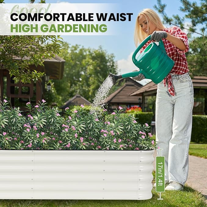 G GOOD GAIN Raised Garden Bed Kit - 5-in-1 Adjustable Galvanized Metal Planter Box with Protective Tape & Gloves & Tools | 8x3x1.4ft Outdoor Raised Bed for Gardening Vegetables, Flowers, Herbs, Green