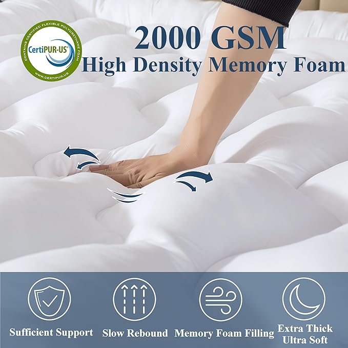 ELNIDO QUEEN® 5 Inch Memory Foam Mattress Topper King Size, Breathable Gel Memory Foam Bed Topper, 2000 GSM Fill, Soft Fluffy Supportive Pillow Top Mattress Pad for Back Pain Relief, 80x78x5 Inch