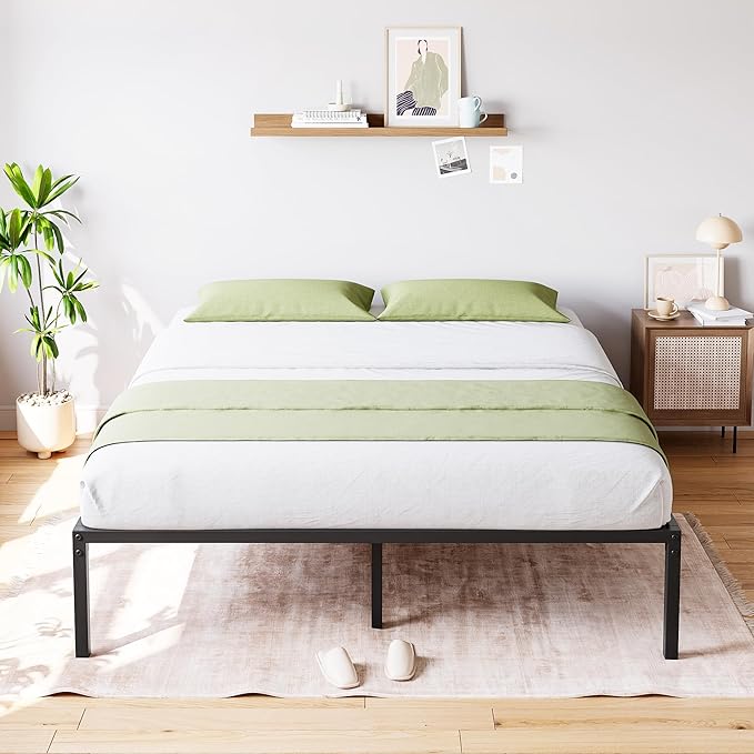 GarveeHome Queen Size Bed Frame, 16 Inch Metal Platform Bed Frames with Heavy Duty Steel Slat Support, No Box Spring Needed, Noise Free,Anti-Sliding Slat,Easy Assembly, Under Bed Storage