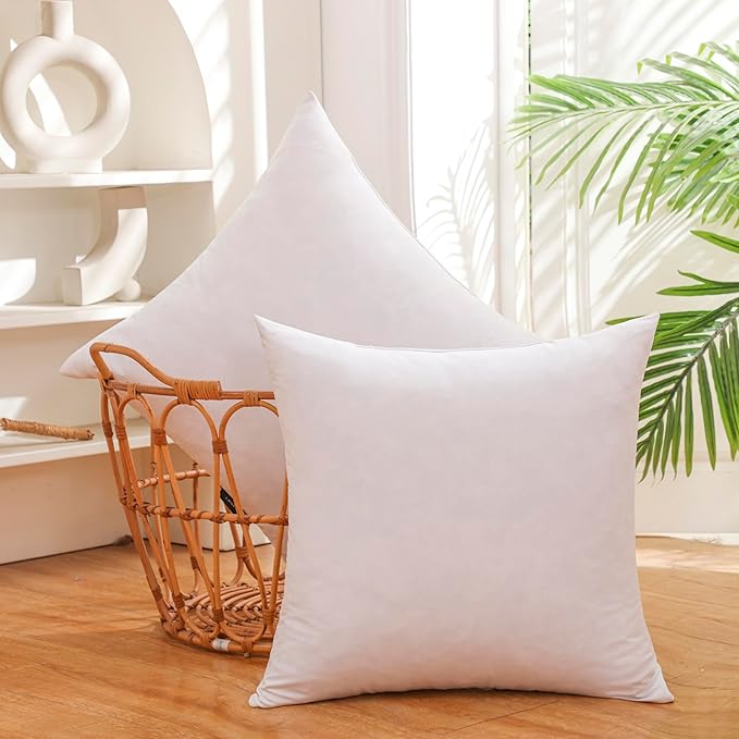 20x20 Inch Gold Goose Down and Feather Throw Pillow Inserts-2 Packs,White,Super Soft Cover,Double Layer Dwon Proof Design,High Filling Weight.