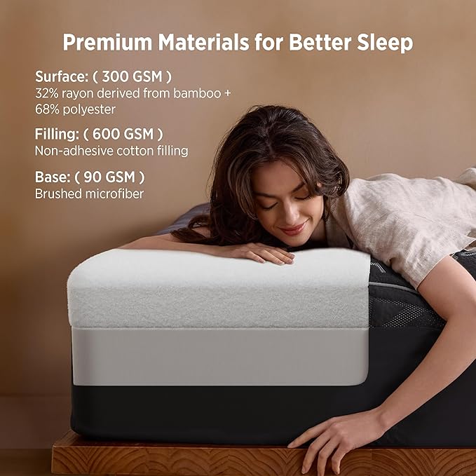 Bedsure King Mattress Topper - Viscose Made from Bamboo Ultra Soft Thick Fluffy Pillow Top Mattress Pad with 21 Inch Deep Pocket, Breathable, Moisture Wicking, Black, 78x80 Inch