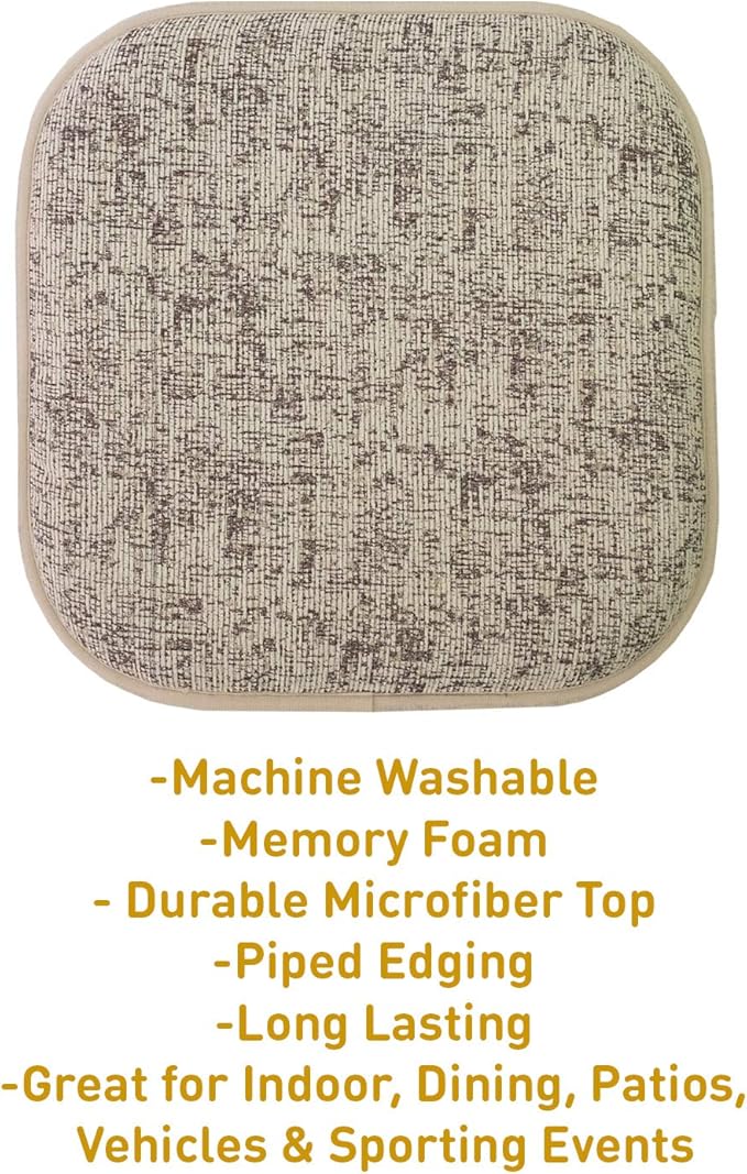 Sweet Home Collection Chair Cushion Memory Foam Pads Honeycomb Pattern Slip Non Skid Rubber Back Rounded Square 16" x 16" Seat Cover, 12 Pack, Broadway Chocolate/Cream