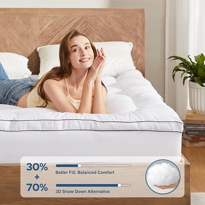 BEDLORE California King Mattress Topper, Thick Pillow Top Pad for Back Pain Relief, Cooling Soft Mattress Cover with Deep Pockets 6-18 inch
