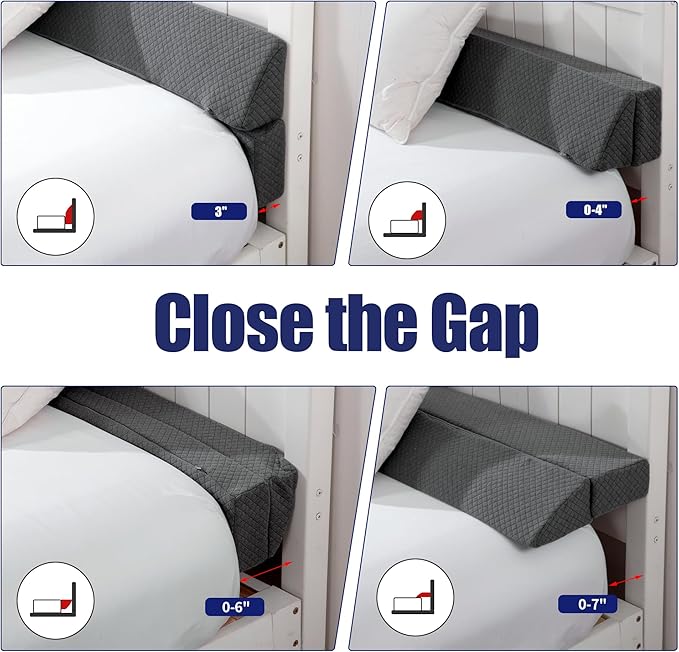 HOMBYS Wedge Pillow Headboard for Bed Gap,Foldable Bed Wedge Gap Filler Full Size,Matterss Gap Filler,Multi Functional Bed Crack Pillow, Fill The Gap (0-7") Between Your Headboard and Mattress,Grey