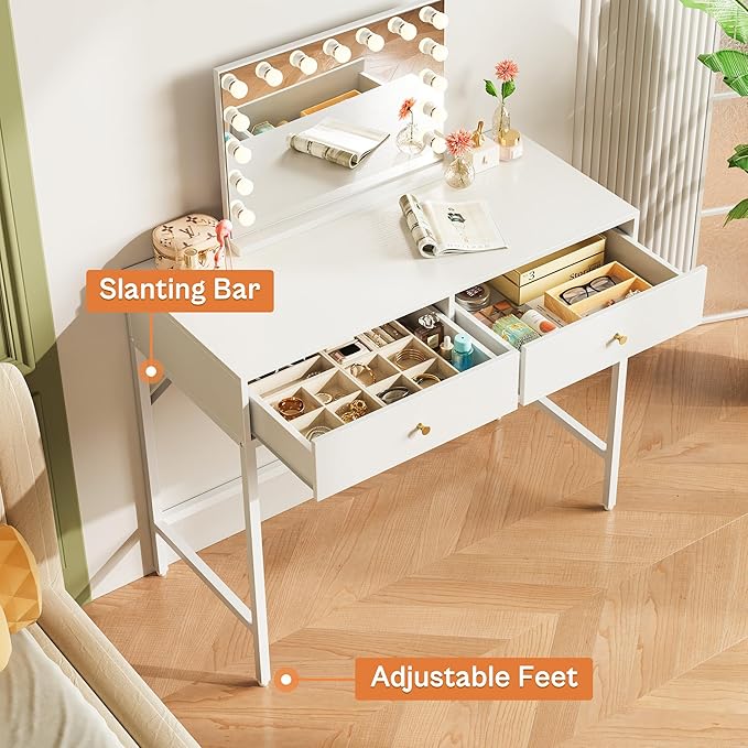 SUPERJARE Vanity Desk with Drawers, 31.5 inch Computer Desk, Modern Simple Home Office Desks, Makeup Dressing Table for Bedroom - White