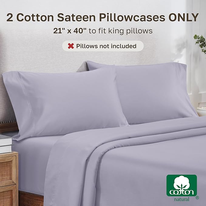 California Design Den 100% Cotton King Size Pillowcases Set of 2, 800 Thread Count, Soft Pillow Covers Sateen, Fits King Size Pillows (Lavender)