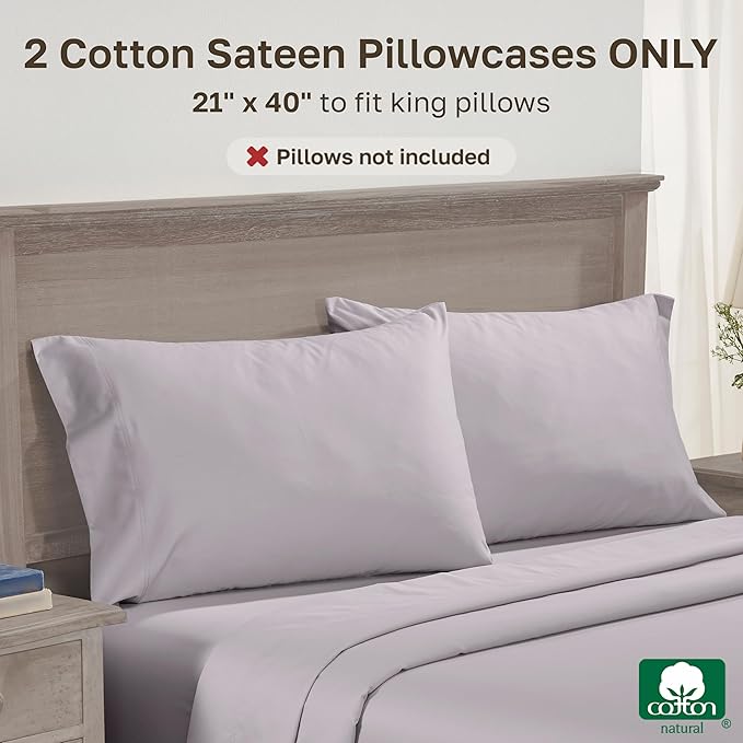 California Design Den Luxuriously Soft Premium 600 Thread Count, 100% Cotton Set of 2 Cases, Crisp King Size Pillow Covers Set of 2, Fits King Pillows (Lavender)