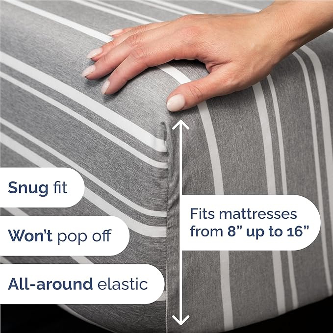 Full Size 4 Piece Sheet Set - Comfy Breathable & Cooling Sheets - Hotel Luxury Bed Sheets for Women & Men - Deep Pockets, Easy-Fit, Soft and Wrinkle Free Sheets - Grey Stripes Oeko-Tex Bed Sheet Set