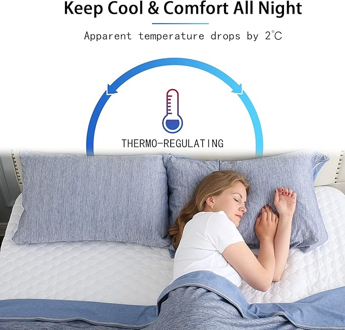 CHOSHOME Cooling Pillow Cases Zipper Pillow Covers Q-Max > 0.45 Zippered Pillowcases for Hot Sleepers, Soft, Breathable, Skin-Friendly, 2 Pack (Queen, 20"x30", Blue)